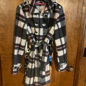 ARIZONA Jean Co. pink, great and waet Plaid Flannel Pea Coat Sz Small